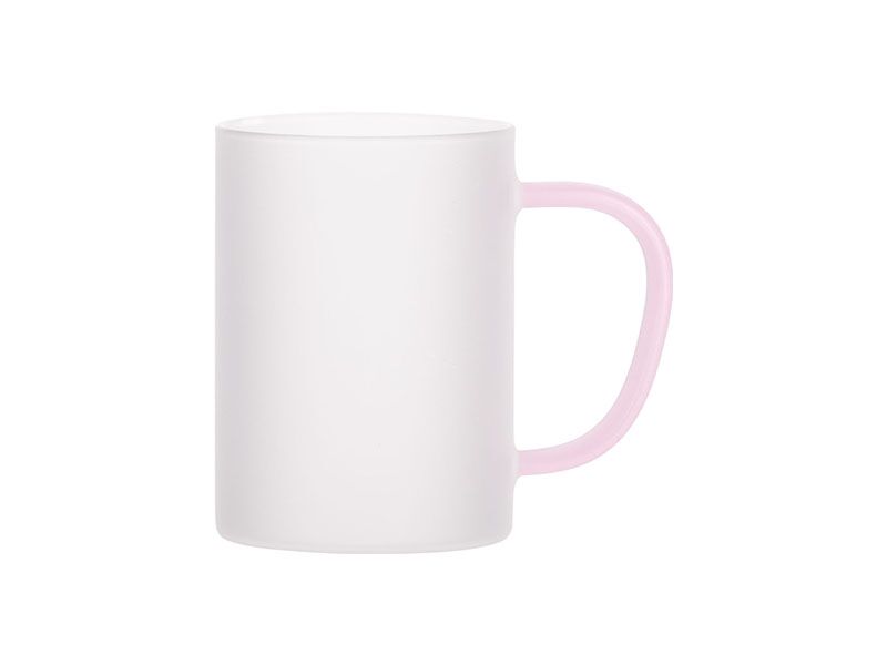 12oz Frosted Mug with Pink Handle 360ml