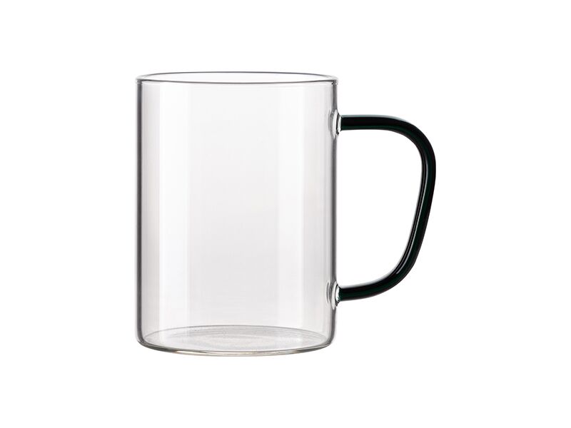 12oz Clear Glass Mug with Green Handle 360ml