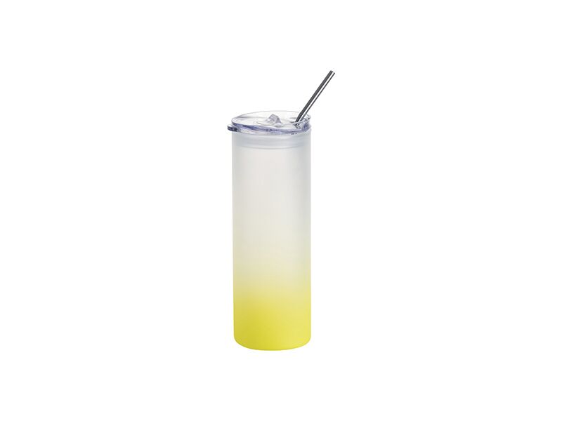 25oz Frosted Skinny Tumbler with Plastic Straw _ Lid Gradient Lemon Yellow 750ml
