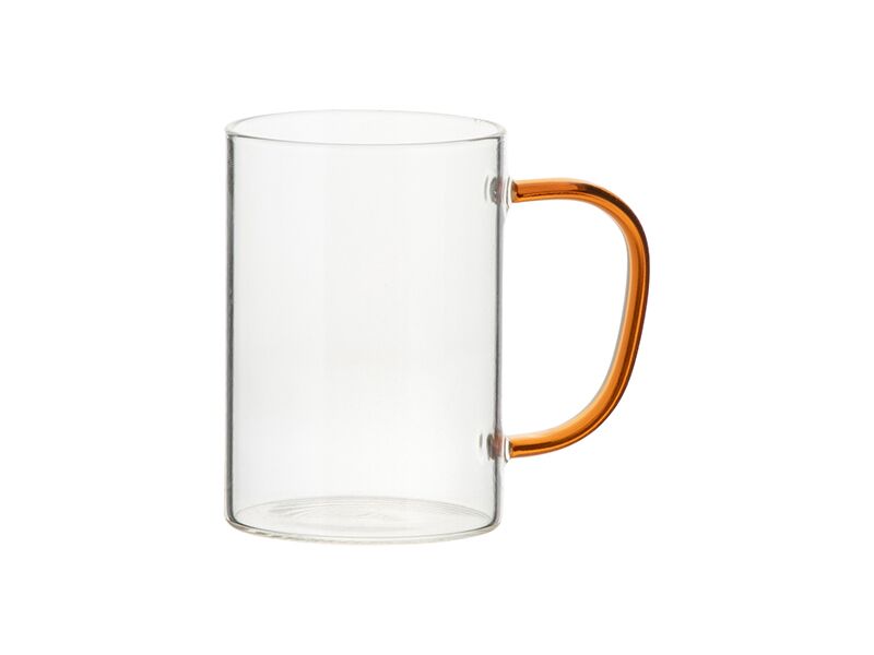 12oz Clear Glass Mug with Red Handle 360ml