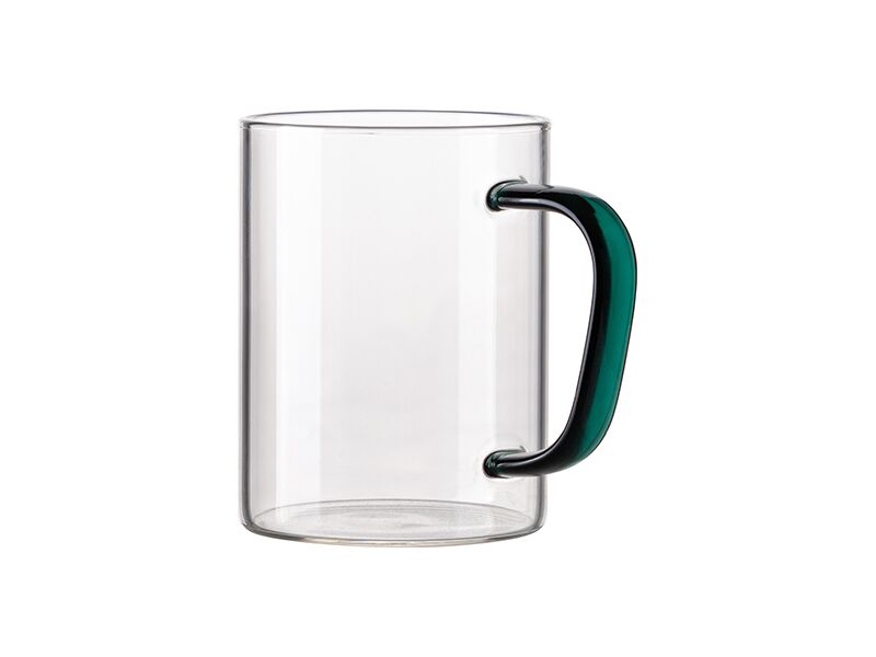 12oz Clear Glass Mug with Green Handle 360ml - Image 2