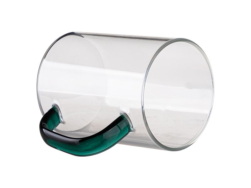12oz Clear Glass Mug with Green Handle 360ml - Image 3