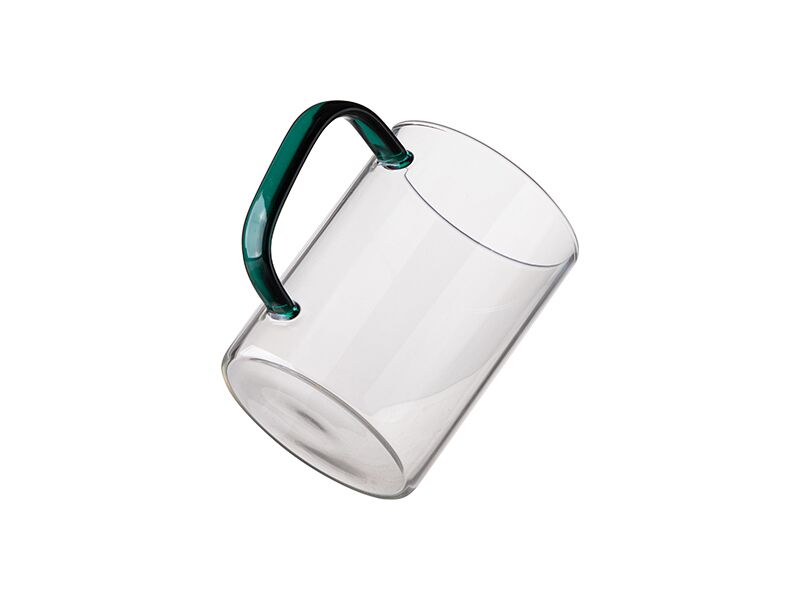 12oz Clear Glass Mug with Green Handle 360ml - Image 4